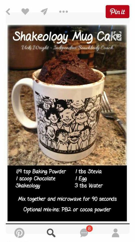 Shakeology mug cake Shakeology Desserts, Shakeology Mug Cake, 21 Day Fix Desserts, Chocolate Shakeology, Beachbody Recipes, Protein Powder Recipes, 21 Day Fix Meals, Mug Recipes, Protein Shake Recipes