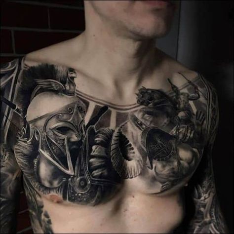 Roman Chest Tattoo Men, Tattoo Inspiration Men Chest, Mythology Chest Tattoo, Greek Mythology Chest Tattoo, Tattoo Chest And Shoulder, Chest Tattoo Men Ideas, Tattoo Peito, Tattoo Men Ideas, Tattoos Birds