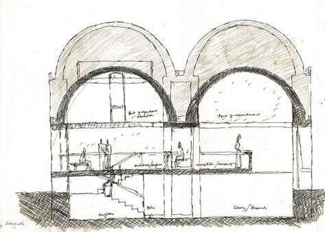 Drawing Matter on Instagram: “Balkrishna Doshi was 50 years old when he started sketching his office, Sangath, in Ahmedabad. He wanted to bring all of the experiences…” Sangath Bv Doshi, Doshi Architecture, Balkrishna Doshi, Abstract Expressionist Art, Building Sketch, His Office, Plan Drawing, Expressionist Art, My Office