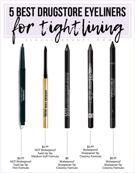 5 Best Drugstore Eyeliners for Tightlining | Slashed Beauty Best Cheap Eyeliner, Best Eyeliner Drugstore, Tightline Makeup, Best Eyeliner For Brown Eyes, Tight Line Eyeliner, Best Eyeliner For Tightlining, Best Pencil Eyeliner, Best Eyeliner For Waterline, Best Eye Pencil