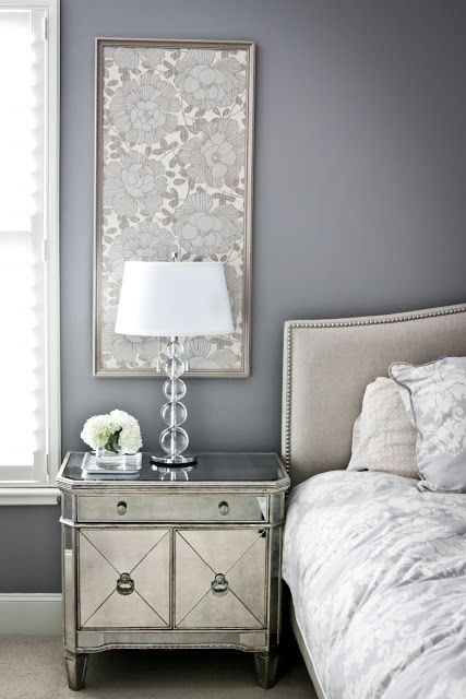 Framed wallpaper above night stand..,, Guess what I'm thinking  n  .... Yep would be even better if it was straight! Framed Wallpaper Panels, Прикроватные Тумбочки, Framed Wallpaper, Style At Home, Wallpaper Panels, Modern Bed, Beautiful Bedrooms, Bed Room, My New Room