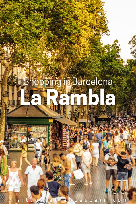 Explore Barcelona's most famous street for shopping and entertainment. La Rambla offers a vibrant atmosphere with souvenir shops, street performers, and the colorful La Boqueria market. Discover local delicacies, pick up unique gifts, and immerse yourself in the bustling energy of this iconic boulevard. Remember to stay alert in crowded areas and enjoy the mix of tourist attractions and authentic Catalan culture. Barcelona Culture, Barcelona Shopping Street, La Boqueria Market, Barcelona Experiences, Barcelona Neighborhoods, Boqueria Market Barcelona, Barcelona Photography, Shopping In Barcelona, Street Performers