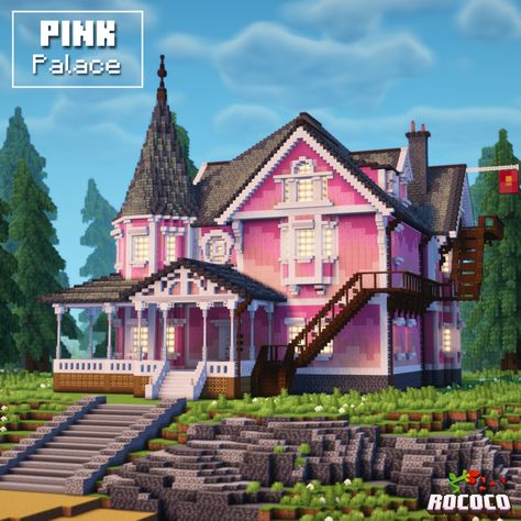 The Pink Palace apartments from the Coraline movie in MInecraft! Coraline House Minecraft, Pink Palace Coraline, Minecraft Apartment, Sanrio Minecraft, Pink Palace Apartments, Coraline House, Minecraft Palace, The Pink Palace, Coraline Movie