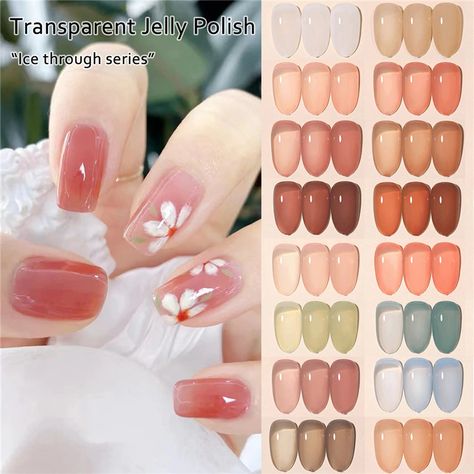 Ice Transparent Nails, Translucent Gel Polish, Jelly Nails By Skin Tone Range, Translucent Jelly Nails, Jelly Nail Polish Colors, Jelly Nail Colors, Neutral Jelly Nails, Jelly Nude Nails, Transparent Gel Nails