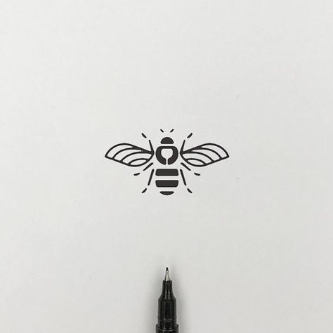 Bee #bee #insect #illustration #graphic #logo #pictogram #icon #logoinspirations #thedesigntip #meanimzie #simplicity #minimal #art Bee Tattoo Geometric, Minimalist Bee Tattoo, Pterodactyl Tattoo, Queen Bee Tattoo, Small Bee Tattoo, Logo Bee, Insect Illustration, Bumble Bee Tattoo, Bee Icon