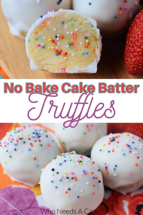 Cookie Truffles No Bake, Cake Batter Desserts, Xmas Deserts, Cookie Dough Cake Pops, Cake Batter Truffles, No Bake Cake Pops, No Bake Truffles, Refrigerated Cookie Dough, Cake Ball Recipes