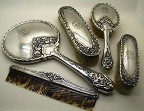 Antique Silver Vanity Set Bruckman Söhne Jugendstil Art Nouveau Mirror Brush | eBay Art Nouveau Mirror, Nouveau Mirror, Silver Vanity Set, Antique Vanity Set, Dresser Accessories, Silver Vanity, Art Deco Vanity, Vintage Dressing Tables, Antique Vanity