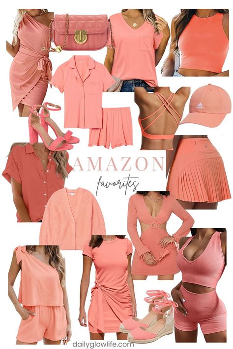 Coral Pink Amazon Fashion Finds - Peachy Women's Clothes Warm Spring Color Palette, Found It On Amazon, Peach Clothes, Coral Outfit, Trending Looks, Coral Fashion, Amazon Fashion Finds, Pink Amazon, Color Outfits