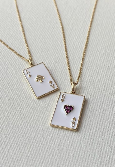 Playing Card Necklace, Queen Of Hearts Necklace, Gold Playing Cards, Spade Necklace, Gold Dog Tag, Card Necklace, Preppy Jewelry, Ace Of Spades, Jewelry Accessories Ideas