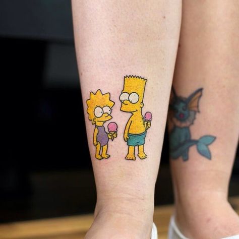 Bart And Lisa Simpson Tattoo, Bart And Lisa Tattoo, Bart And Lisa, Lisa Tattoo, Tattoo Sister, Bart And Lisa Simpson, Simpsons Tattoo, Brother Sister Tattoo, Brother Tattoos