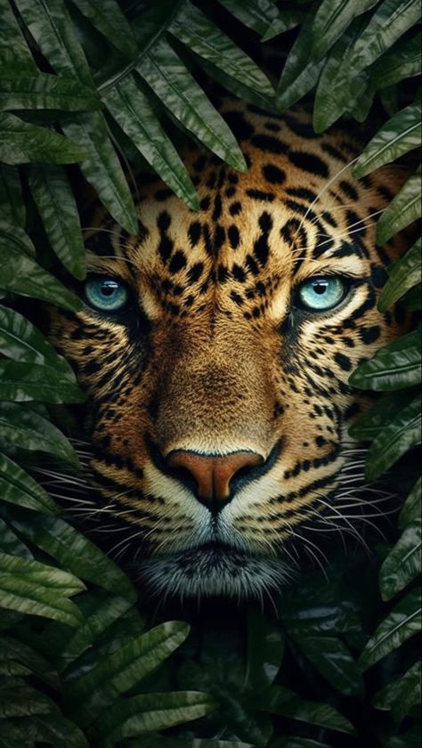 Tiger In Jungle Photography, Jaguar Face, Cougar Art, Jaguar Pictures, Jungle Tattoo, Close Up Art, Line Art Flowers, Africa Animals, Tiger Painting