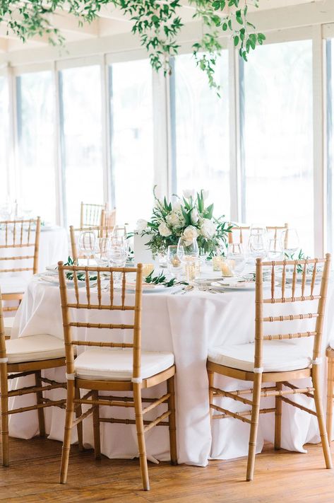 Chivari Chairs Wedding, Chiavari Chairs Wedding, Moss Centerpieces, Chairs Wedding, Chivari Chairs, Colorful Flowers Arrangements, Gold Chiavari Chairs, Greenery Centerpiece, Low Centerpieces