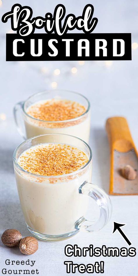 A wonderful winter drink from the South which is perfect for holiday season. This Boiled Custard recipe has simple ingredients put together to make a magical taste. You only need eggs, milk, cream sugar and vanilla. Making this recipe requires patience and timing. Try this drink with your family! #boiledcustard #boiled #custard #southerndrink #winterdrink #dessertdrink #deliciousdessertdrink #beverage #drinks Vanilla Custard Drink, Boiled Egg Custard, Holiday Custard Drink, Custard Drink Recipe, Hot Custard Recipe, Homemade Boiled Custard, Boiled Custard Drink, Boiled Custard Southern, Steamer Drink Recipes