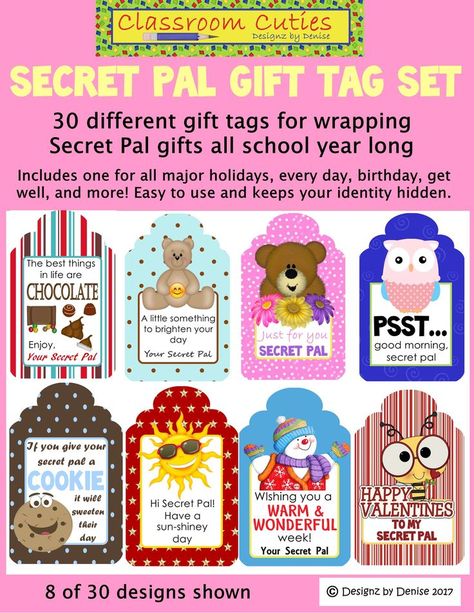 Secret Sister Gift Tags Free Printables, Secret Pal Tags Free Printable, Secret Pal Gift Tags, Secret Pals Gift Ideas, Secret Pal Notes, Motivational Gifts For Friends, Secret Pal Gift Ideas For Coworkers, Secret Pal Gift Ideas, Secret Pal Gifts