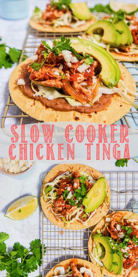 Taco Shredded Chicken, Slow Cooker Chicken Tinga, Tinga Chicken, Chicken Tinga Tacos, Tinga Recipe, Tinga Tacos, Chicken Tinga Recipe, Chicken Cooker, Chicken Tinga