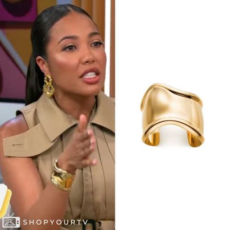 CBS Mornings: March 2024 Emma Grede’s Pleated Shirtdress Emma Grede Style, Bone Cuff, Emma Grede, March 2024, Shirtdress, Fashion Looks, Cuff, Tv, Gold