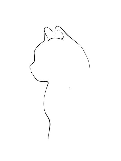 Cat Side Profile Tattoo, Cat Profile Tattoo, Fineline Cat Tattoo, Fineline Tattoo Ideas, Cat Silhouette Tattoos, Tattoo Gato, Cat Outline Tattoo, Cat Line Art, Cat Tattoo Simple