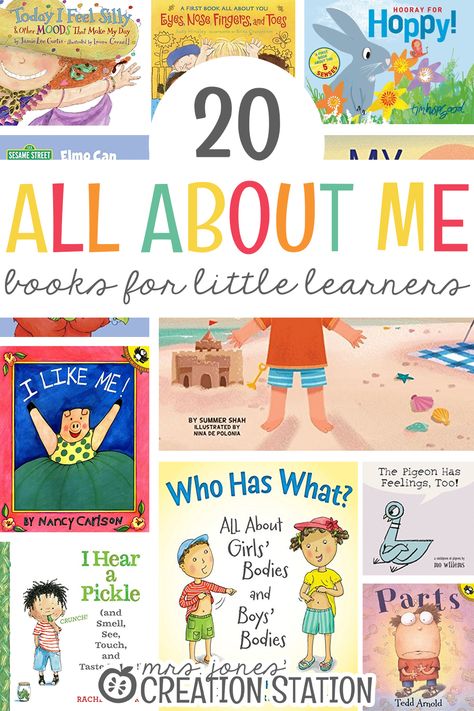 20 All About Me Books for Little Learners - Mrs. Jones Creation Station All About Me Snacks For Preschool, All About Me Books Preschool, About Me Toddler Activities, All About Me Unit, Prek Homeschool, All About Me Preschool Theme, Me Preschool Theme, All About Me Book, Preschool Room