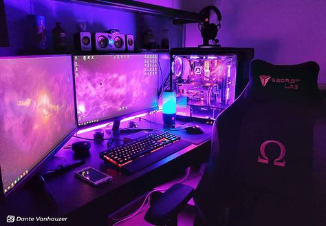 A Desk, Gaming Setup, Color Scheme, Headphones, Gaming, Computer, Desk, Purple, Color