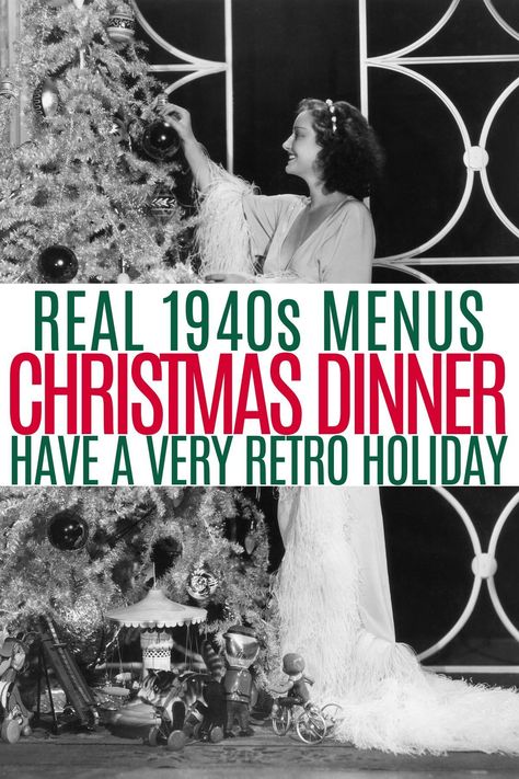 1950s Christmas Dinner, 1940s Christmas Aesthetic, New Year’s Day Party Food, Old Fashioned Christmas Food, 1940s Appetizers, Old Fashioned Christmas Dinner, Christmas Meal Plan, Family Christmas Meal Ideas, Retro Christmas Food