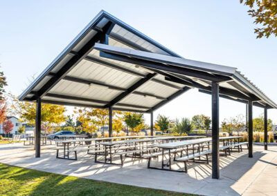 Steel Pavilions - Smith Steelworks Steel Roof Design, Steel Roof Structure, Steel Pavilion, Car Porch Design, Steel Gazebo, Metal Building Designs, Skillion Roof, Steel Pergola, Steel Sheds