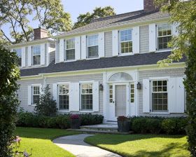 Colonial Home Landscaping, Tan House, Shutter Colors, White Shutters, Shed Dormer, Attic Renovation, Grey Exterior, Grey Houses, Exterior Home