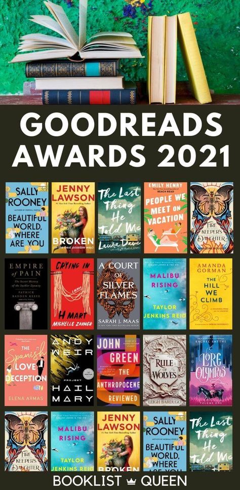 Find all the winners of the Goodreads Choice Awards in 2021. Discover all the best books to read in 2022 with these popular book releases from 2021. The Goodreads Awards 2021 feature such books as Malibu Rising, Crying in H Mart, Project Hail Mary and The Last Thing He Told Me. If you are looking for the best book recommendations, you can't go wrong with these award-winning books. Best Books To Read In 2022, Crying In H Mart, Project Hail Mary, Malibu Rising, Best Book Club Books, The Best Books To Read, Must Reads, Relationship Books, Books You Should Read