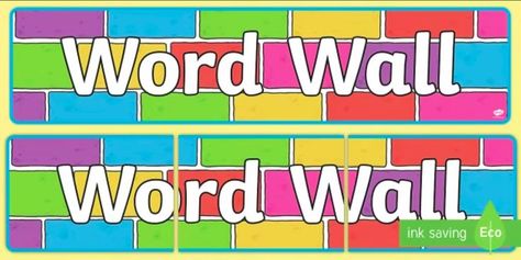 Colourful display banners help clearly define the location in the classroom used for the word wall. Word walls are a great way to expand and develop the vocabulary of children, whilst also developing their literacy knowledge and skill. Children should be encouraged to play with letters and discover new words to place on the word wall. Book Basket Labels, Word Wall Template, Writing Composition, Vocabulary Wall, Word Wall Activities, Personal Word Wall, Word Wall Displays, Interactive Word Wall, Brick Colour