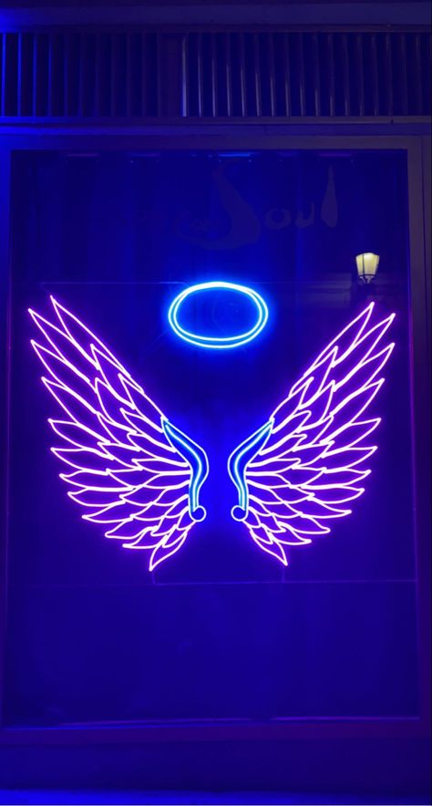 Wallpaper Love Quotes, Wallpaper Love, Madrid Spain, Love Wallpaper, Neon Sign, Angel Wings, Blue Background, Halo, Madrid