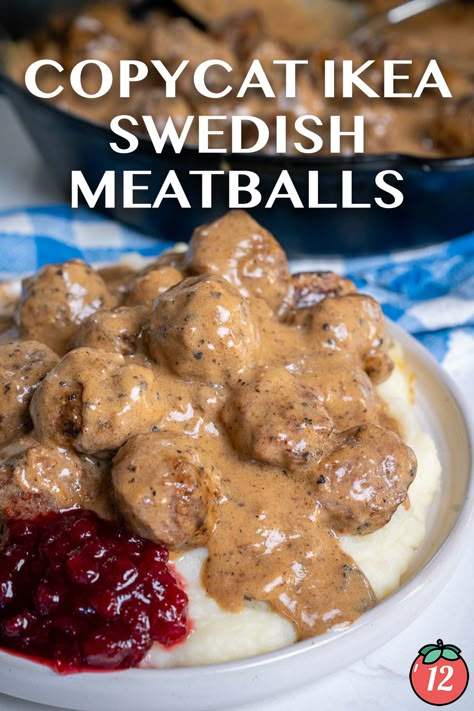 Copycat Ikea Swedish Meatballs | 12 Tomatoes Ikea Meatball Sauce, Slow Cooker Potluck, Ikea Swedish Meatball Recipe, Swedish Meatball Sauce, Ikea Swedish Meatballs, Swedish Meatball Recipe, Lingonberry Jam, Ikea Meatballs, Party Appetizer Recipes