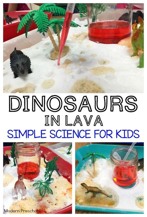 Kids can discover and explore chemical reactions made with baking soda and vinegar in this simple dinosaur and lava themed activity tray! Sensory Table Dinosaurs, Dinosaur Physical Activities Preschool, Paleontology Activities For Preschool, Dino Math Preschool, Dinosaur Activity For Preschool, Dinosaur Sensory Table, Dinosaur Math Activities Preschool, Dinosaur Activities Kindergarten, Dinosaur Sensory Activities