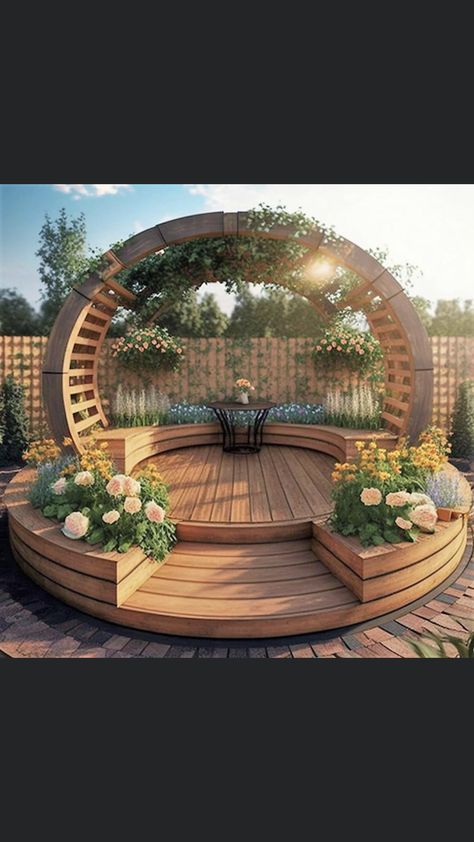 Circle Gazebo Ideas Backyard, Circular Pergola, Pavillion Backyard, Round Gazebo, Wedding Pergola, Pavers Patio, Enclosed Gazebo, Gazebo Decorations, Pagoda Garden