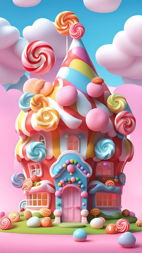 Candy Castle, Desain Quilling, Candy House, Candy Art, Food Wallpaper, Idul Fitri, Pink Wallpaper Iphone, Colorful Candy, Christmas Wallpaper