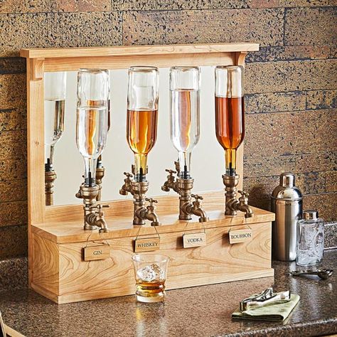 Bar-Top Dispenser Diy Liquor Dispenser, Bar Stool Ideas, Liquor Dispenser Diy, Diy Liquor, Stool Ideas, Wood Bar Top, Measuring Tools Woodworking, Dispenser Diy, Wood Bar Cart