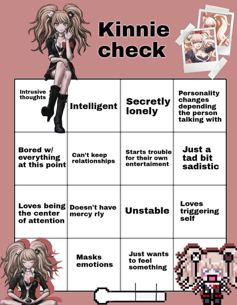 Kinnie Check, Danganronpa Junko, Instagram Story Questions, Junko Enoshima, Bingo Template, Danganronpa Trigger Happy Havoc, Danganronpa Funny, Writing Fantasy, Danganronpa Memes