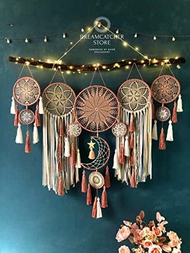 Dream catcher set of moon and stars pink bean pods bedside, Large Dream Catcher, Dream Catcher Wall Hanging, Giant Dream Catcher Giant Dream Catcher, Big Dream Catchers, Atrapasueños Diy, Boho Dream Catcher, Beautiful Dream Catchers, Dream Catcher Decor, Dream Catcher Wall Hanging, Wedding Indoor, Bean Pods