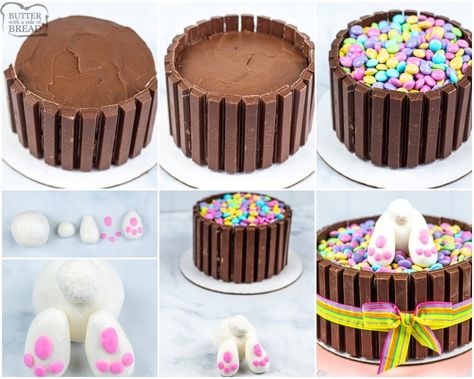 Kit Kat Dessert, Chocolate Bunny Cake, Easter Bunny Desserts, Easter Desserts Cake, Bunny Desserts, Easter Cake Decorating, Chocolate Easter Cake, Easter Cheesecake, Kitkat Cake