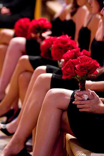 Wedding Flowers by J. Pollack Photography, via Flickr Bridesmaids Black Dresses, Botas Outfit, Red Rose Wedding, Red Rose Bouquet, Black Bridesmaid Dresses, Bridesmaid Style, Valentine Wedding, Bridesmaid Flowers, Red Wedding