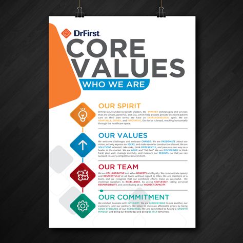 Modern Poster Design, Poster Company, Company Core Values, Corporate Values, Red Poster, Bedroom Minimalist, Company Design, Business Poster, Events Ideas