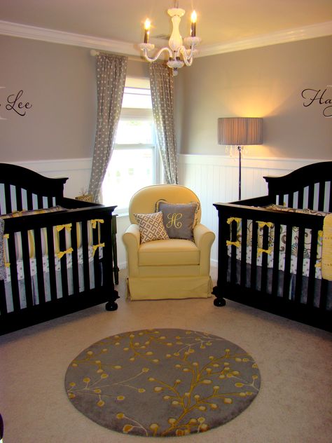 So cute for twins!! everybody keeps saying "what if you have twins?" my answer from now on will be " their room will be amazing!" lol - love the chair between the two cribs. Unique Nursery, Adorable Nursery, Twins Room, How To Have Twins, Baby Time, Baby Bedroom, Baby's Room, Everything Baby, Nursery Inspiration