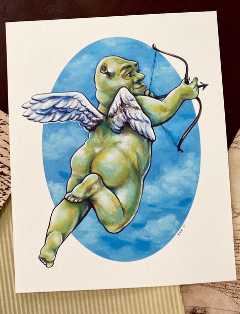 Cherub Shrek 2 Print Signed & Dated- Renaissance 8 x 10 Print on... Shrek Watercolor, Shrek Illustration, Shrek Painting, Shrek Art, Shrek Drawing, Sign Dates, Color Magic, Logo Creation, Shrek