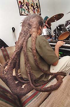 the long lost member of the Star Wars cantina band. Freeform Dreadlocks, Star Wars Cantina, Free Form Locs, White Dreads, Rasta Man, High Hair, Hockey Sticks, Funky Hairstyles, Weird Stuff