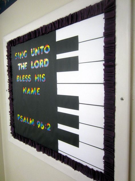 Music Vbs Decorations, Bible Story Bulletin Board Ideas, Christian Displays School, Bulletin Board Ideas For Church, Church Bulletin Board Ideas Scriptures, The Crucible Bulletin Board, Christian Bulletin Board Ideas, Cross Bulletin Board, Church Bulletin Board Ideas