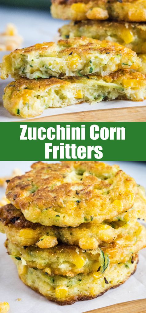 These zucchini fritters with corn are light, crispy, and packed with flavor. They're the perfect side dish, or a great snack all on their own. Zucchini Corn Recipes, Things To Cook With Zucchini, Zucchini Corn Fritters All Recipes, Squash And Corn Fritters, Parmesan Zucchini And Corn, Zucchini And Corn Fritters, Corn And Zucchini, Summer Squash Fritters, Vegetable Fritters Recipe