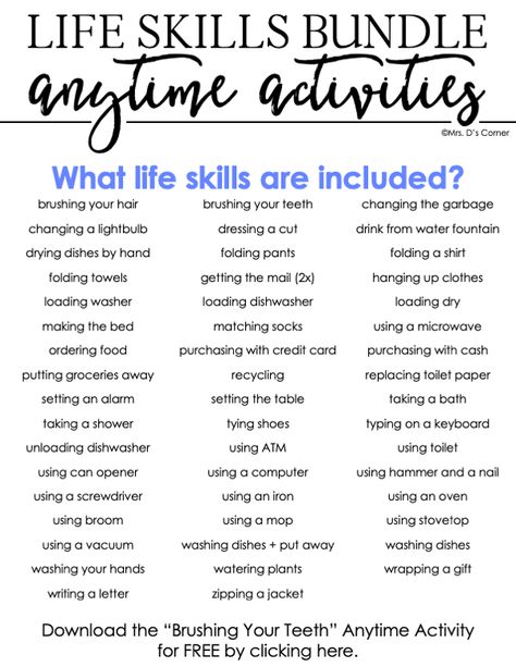 Anytime Activity - Life Skills Centers Bundle • Any skill that is necessary to participate successfully in daily living is known as a "life skill". Many of these life skills can be practiced at school, as well as at home and within the community. Use this bundle of 50 life skill activities in centers, in whole or small group, in a 1:1 session, for IEP goal and objective mastery, as a supplement to or as your life skills curriculum, and more. What is included in the bundle? This bundle includes 5 Life Skills Activities For Adults, Life Skill Centers, Life Skills For Kids By Age, Life Skills Activities For Middle Schoolers, Daily Living Skills Activities, Basic Life Skills For Adults, Life Skills To Teach In Homeschool, Life Skills Activities For Kids, Independent Living Skills Activities Adults