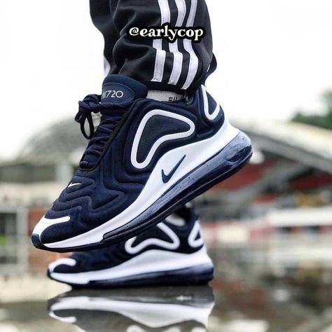 An On Foot Look At The Nike Air Max 720 'Obsidian' | Upcoming Sneaker Releases | The Sole Supplier Nike Airmax 720, Kasut Nike, Air Max 720, Nike Shoes Air Max, Fresh Shoes, Mens Nike Shoes, Tom Felton, Sneakers Men Fashion, Nike Sneakers