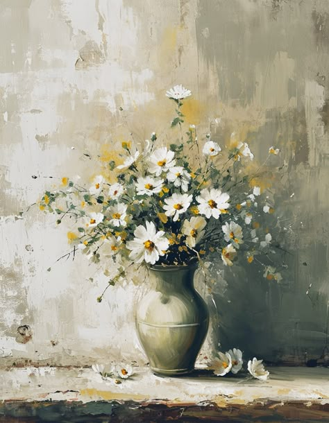 Oil Painting Digital - Flower Flower Vintage Painting, Impressionism Flower Painting, Flowers To Paint Acrylics, Minimal Oil Painting, Paint With Flowers, Florals Aesthetic, Family Oil Painting, Oil Painting Ideas, Oil Painting Aesthetic