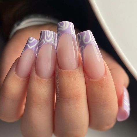 Swirly French Tip Nails, Swirly French Tip, Swirl Nail Art, Lilac Nails, Tip Nails, French Tip Nails, French Nails, Nail Tips, Stylish Nails