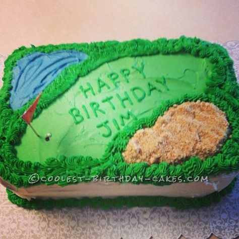 Coolest Golf Course Birthday Cake... This website is the Pinterest of birthday cake ideas Golf Cake Decorating Ideas, Birthday Cake Ideas Simple, Golf Cakes For Men Birthdays Easy, Simple Buttercream Frosting, Golf Course Cakes For Men Birthdays, 21st Birthday Golf Cake, Cake Ideas Simple, Round Golf Birthday Cake, Golf Course Cake