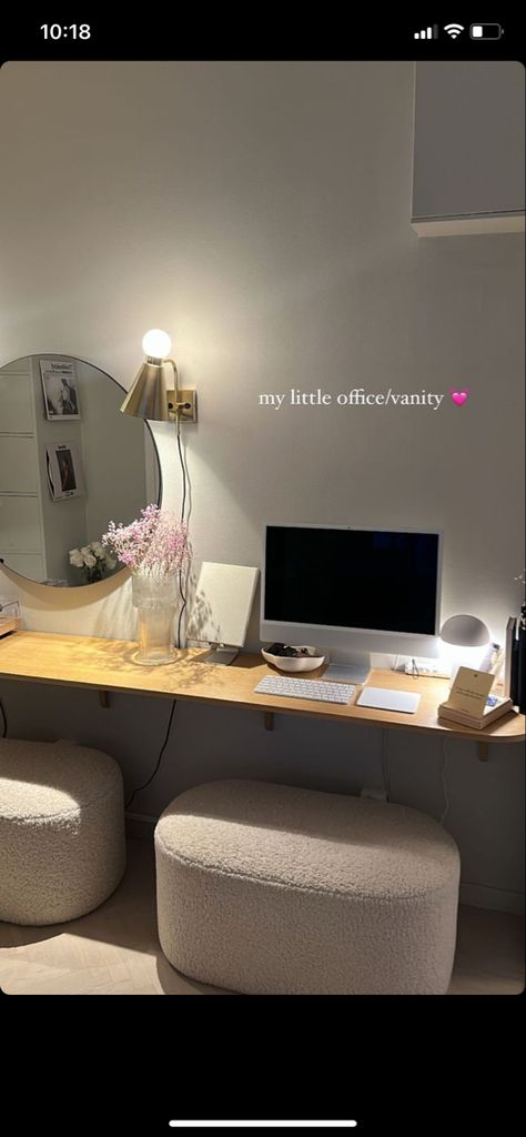 Office Table Home, Office Desk Vanity Combo, Small Office Aesthetic, Small Study In Bedroom, Home Office Decor Apartment, Office Vanity, Vanity Living Room, Study Desk And Vanity In One, Wfh Bedroom